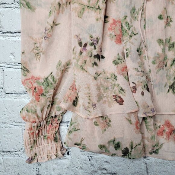 Laurie Felt Pink Blossom Florals Peasant LongSleeve Scrunch Cuff Blouse Size S - Picture 5 of 10